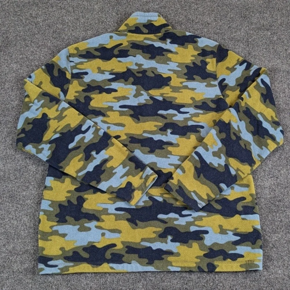 Eddie Bauer Mens Large 1/4 Zip Fleece Pullover Blue Green‎ Camo Pocket Logo